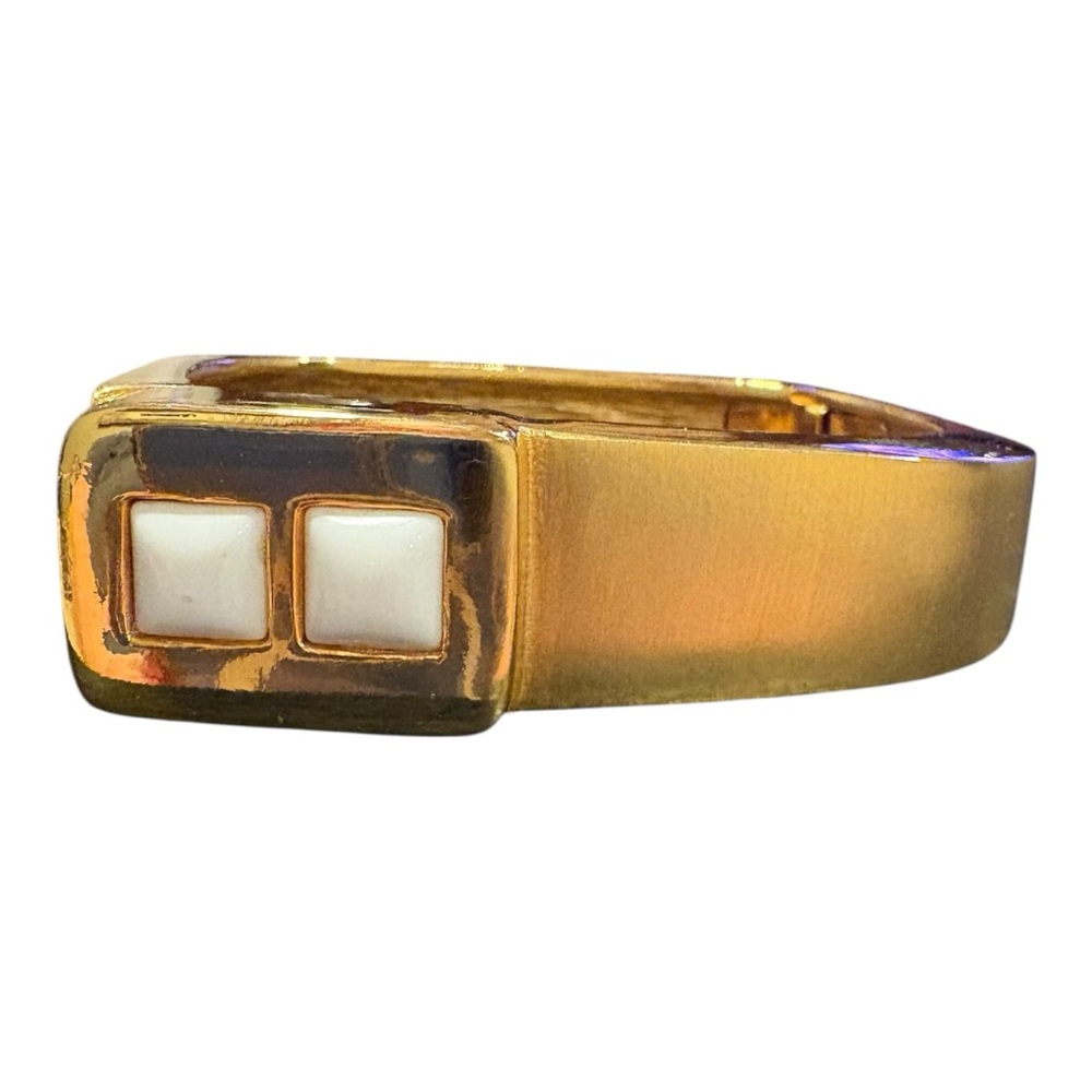 Pierre Cardin Gold-Tone Geo Hinged Bangle Bracelet White Inlay Square VTG J20